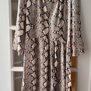 Anthropologie Maeve Juno Snake Print Dress Brown Cream SZ S
